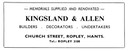 KINGSLAND & ALLEN - Builder, & Undertaker